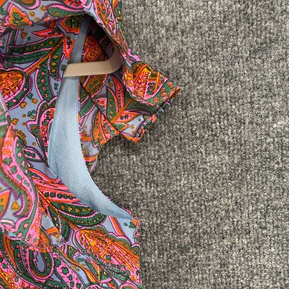 J Crew Dress Size 4 100% Silk Pink Blue Paisley Shift Ruffle Feminine Chic‎ Boho - Picture 3 of 11